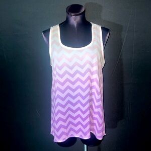 Cozy Casual Sheer Chiffon Pink/Purple ombre loose fit sleeveless scoopneck top!